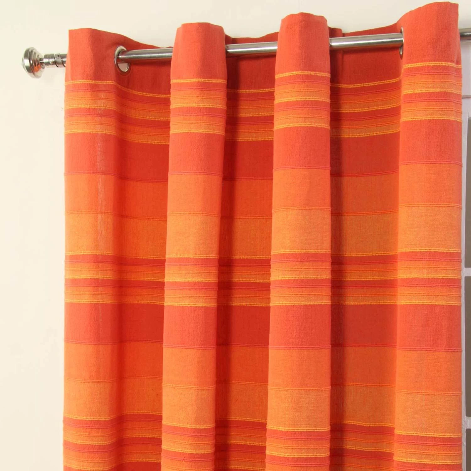 Cotton Morocco Striped Terracotta Curtain Pair - Image 2