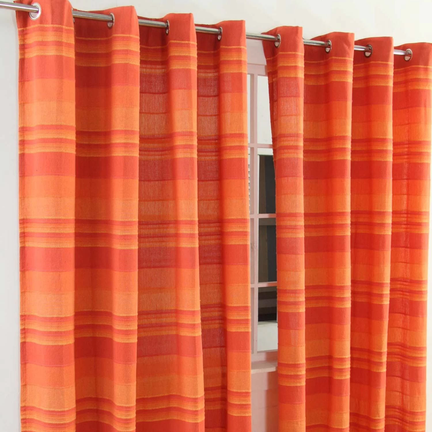 Cotton Morocco Striped Terracotta Curtain Pair