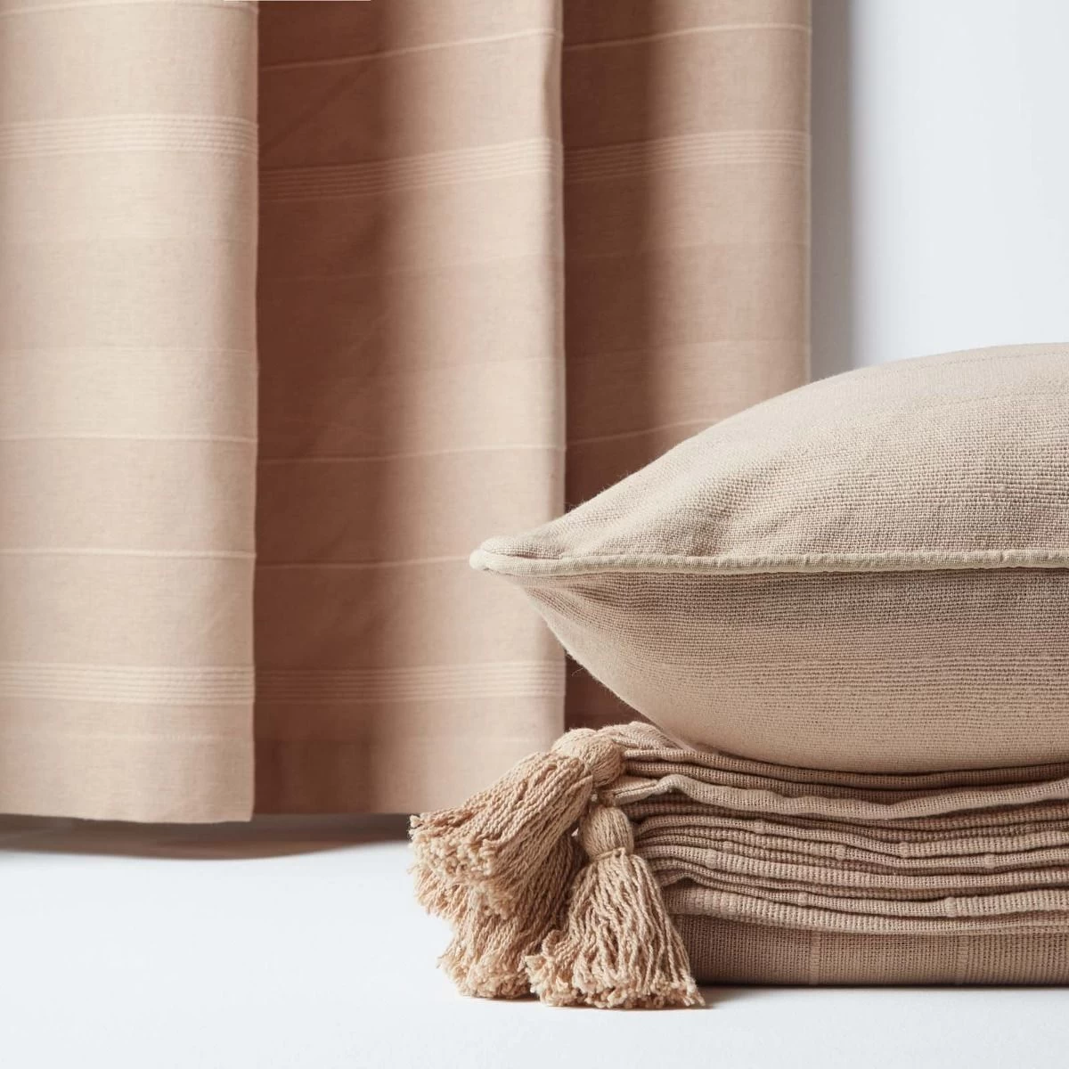 Cotton Rajput Ribbed Beige Curtain Pair - Image 4