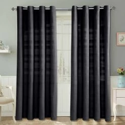 Cotton Rajput Ribbed Black Curtain Pair