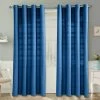 Cotton Rajput Ribbed Blue Curtain Pair