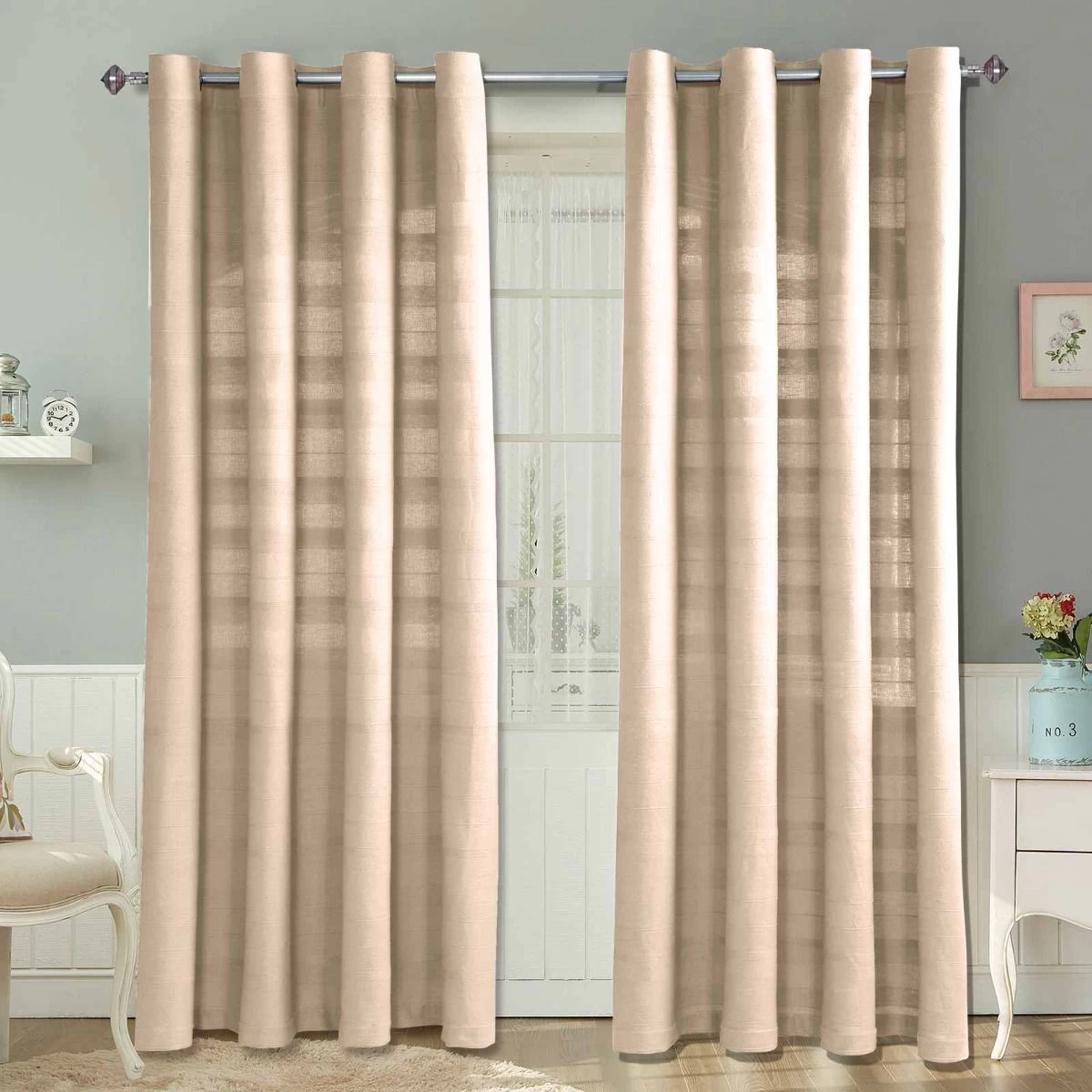 Cotton Rajput Ribbed Natural Curtain Pair