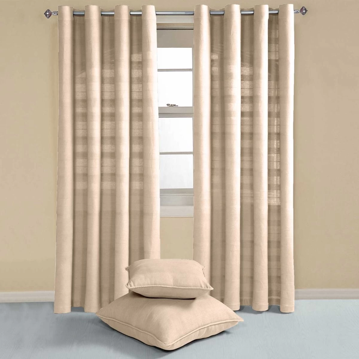 Cotton Rajput Ribbed Natural Curtain Pair - Image 2