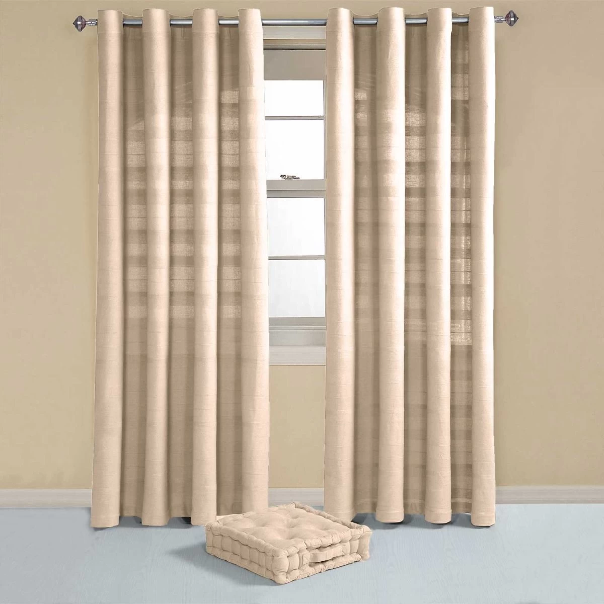 Cotton Rajput Ribbed Natural Curtain Pair - Image 3