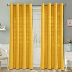 Cotton Rajput Ribbed Yellow Curtain Pair