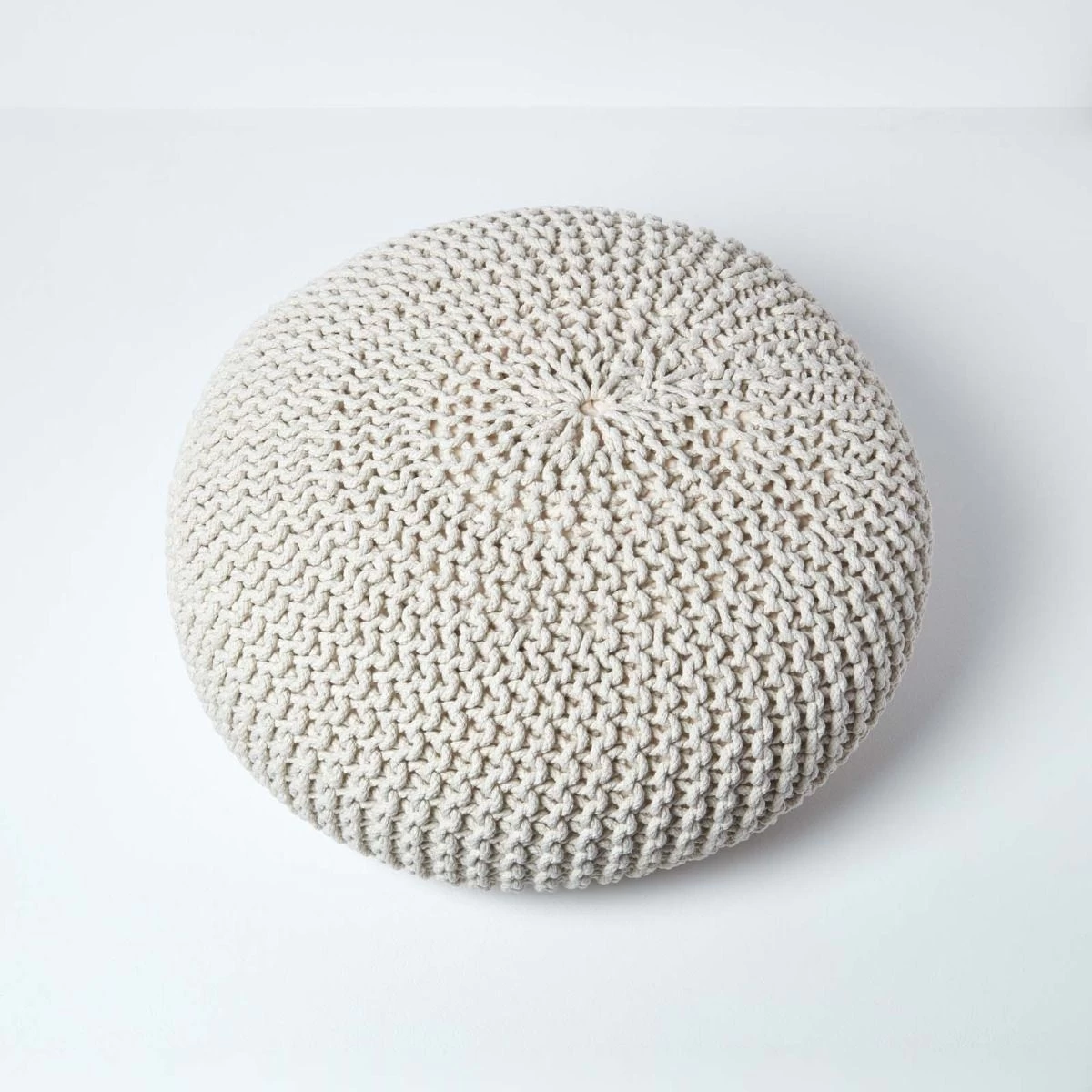 Natural Large Round Cotton Knitted Pouffe Footstool - Image 3