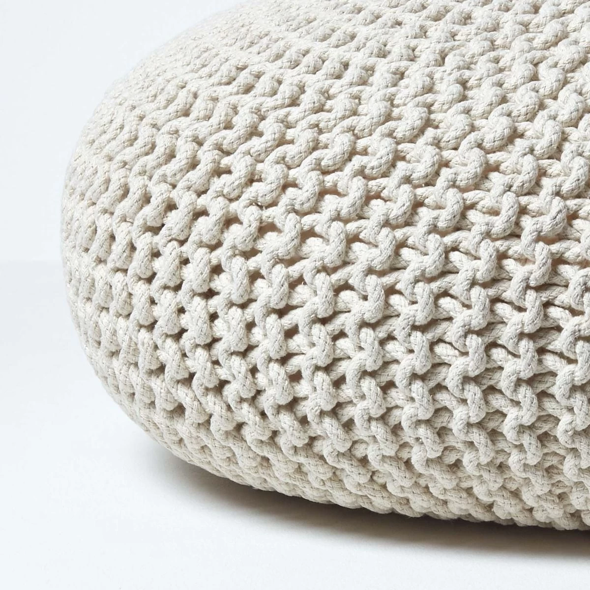 Natural Large Round Cotton Knitted Pouffe Footstool - Image 4