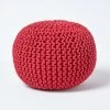 Red Round Cotton Knitted Pouffe Footstool