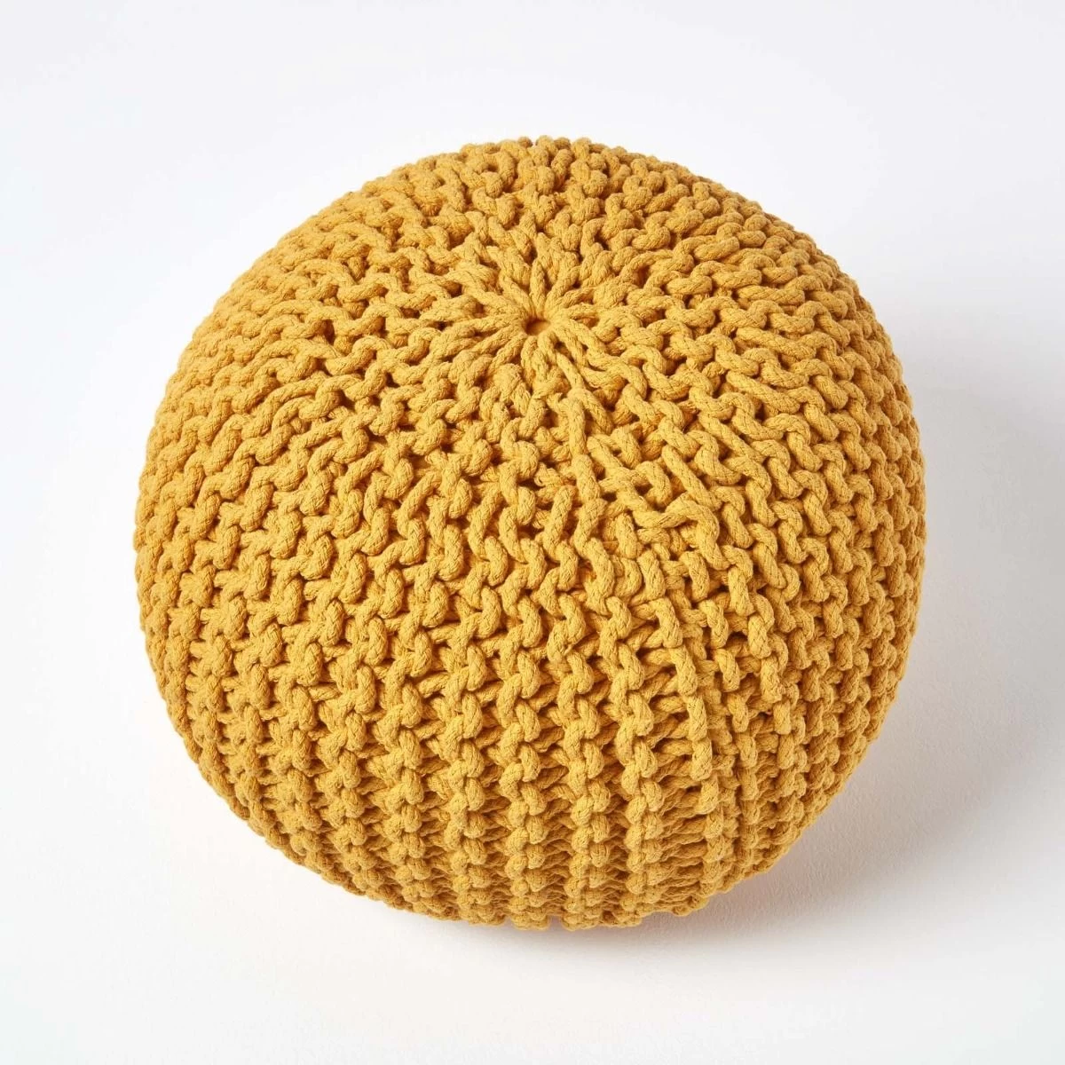 Mustard Round Cotton Knitted Pouffe Footstool - Image 3
