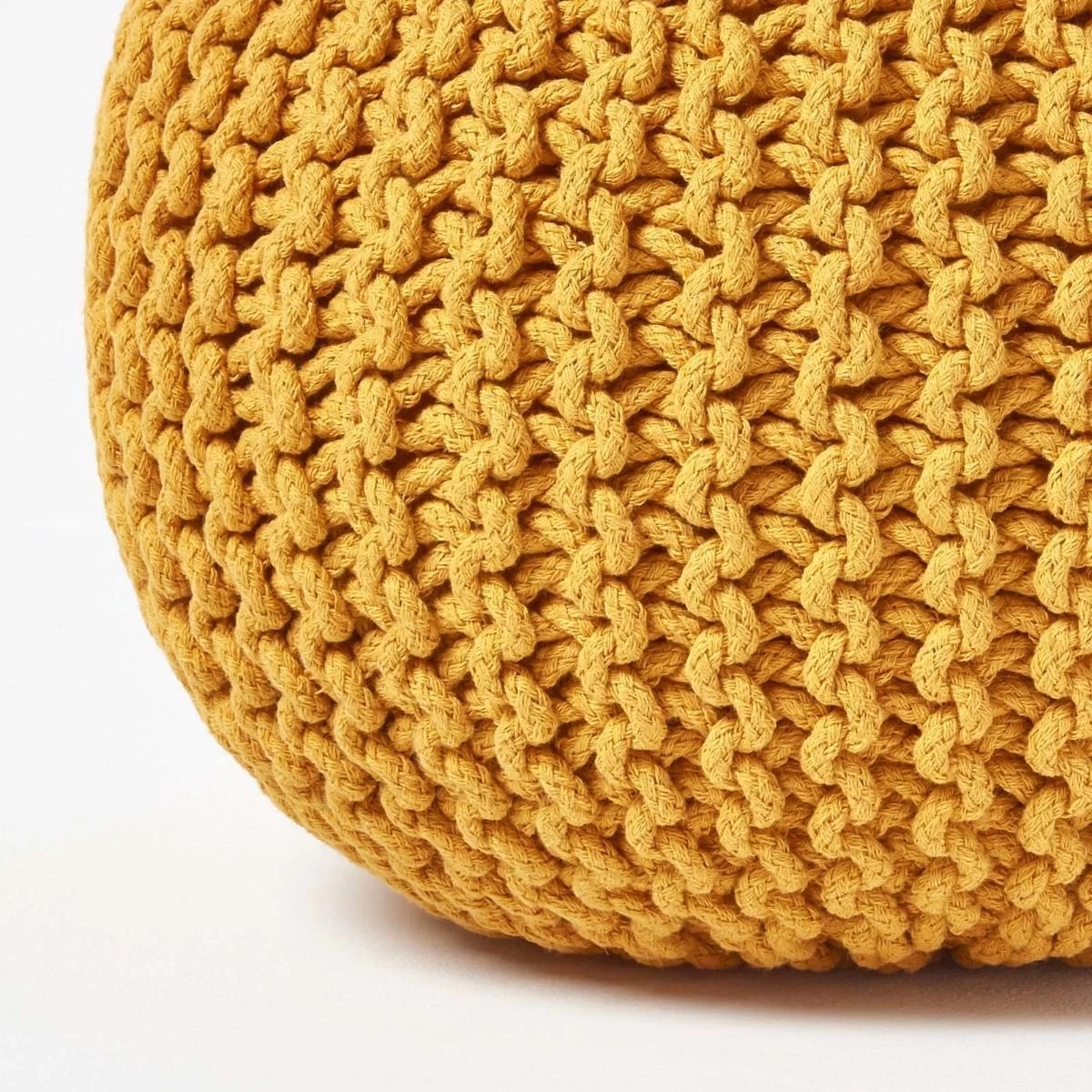 Mustard Round Cotton Knitted Pouffe Footstool - Image 4