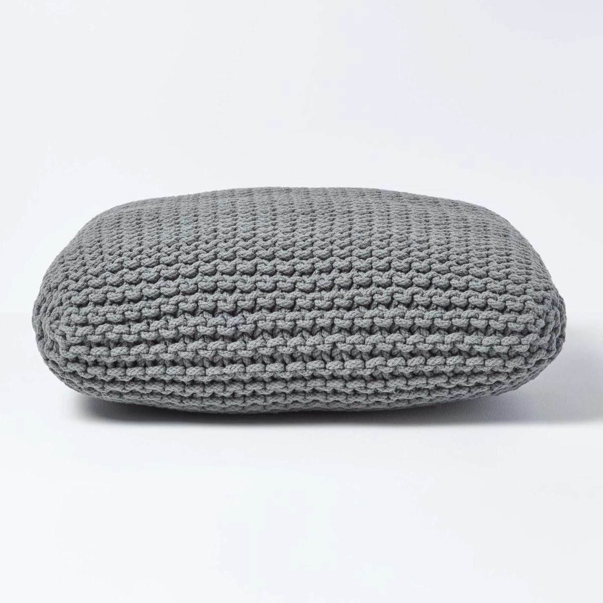 Grey Square Cotton Knitted Pouffe Floor Cushion