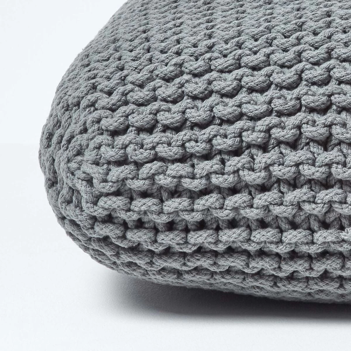 Grey Square Cotton Knitted Pouffe Floor Cushion - Image 4