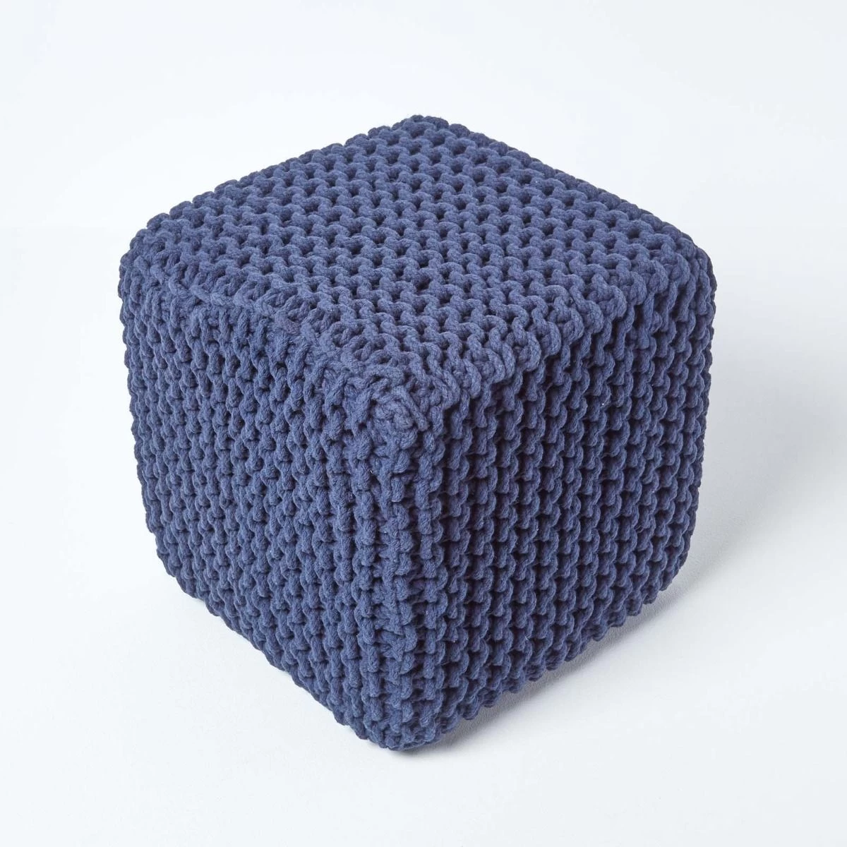Navy Blue Cube Cotton Knitted Pouffe Footstool - Image 3