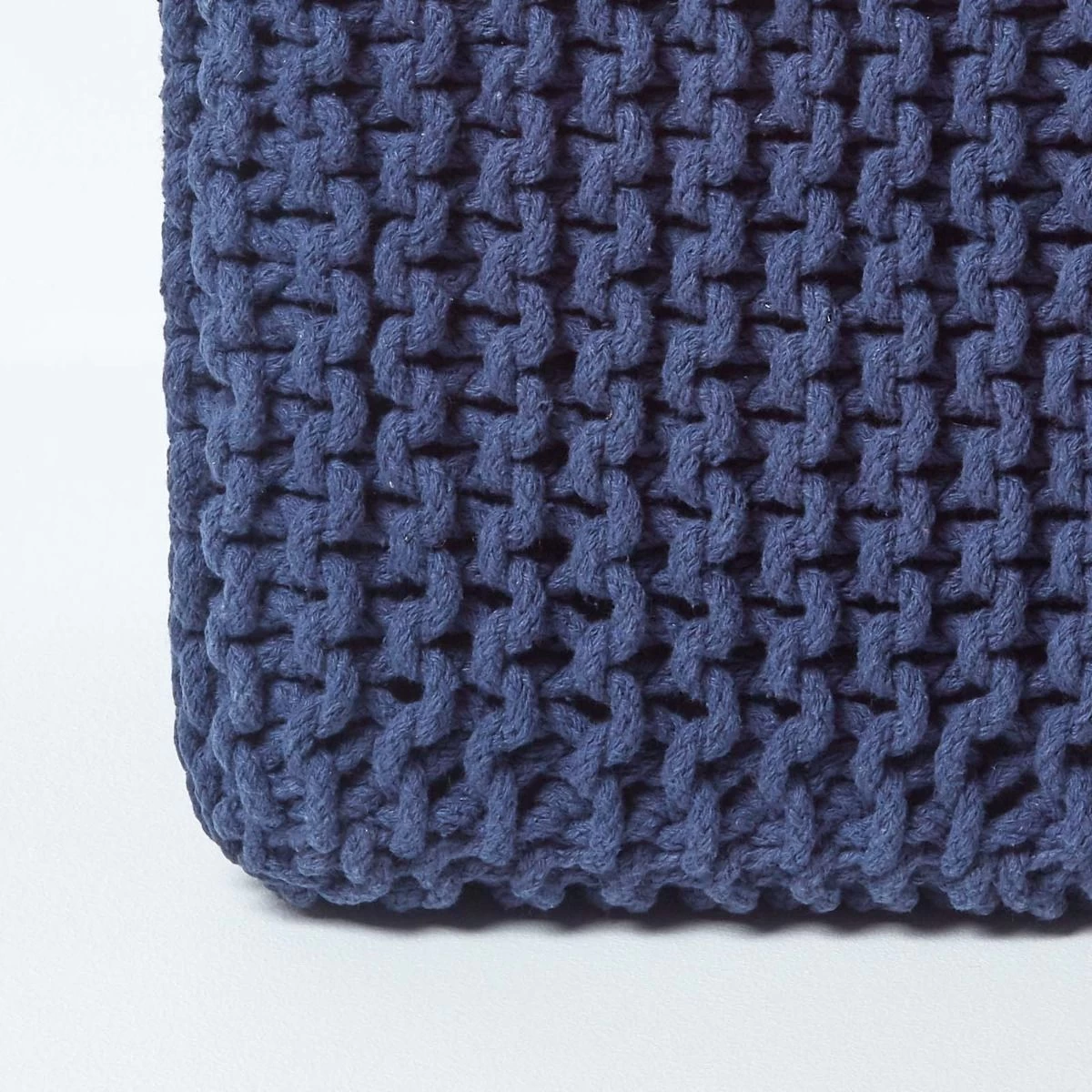 Navy Blue Cube Cotton Knitted Pouffe Footstool - Image 4