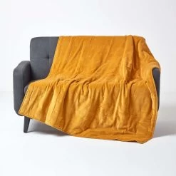Mustard Velvet Quilted Throw
