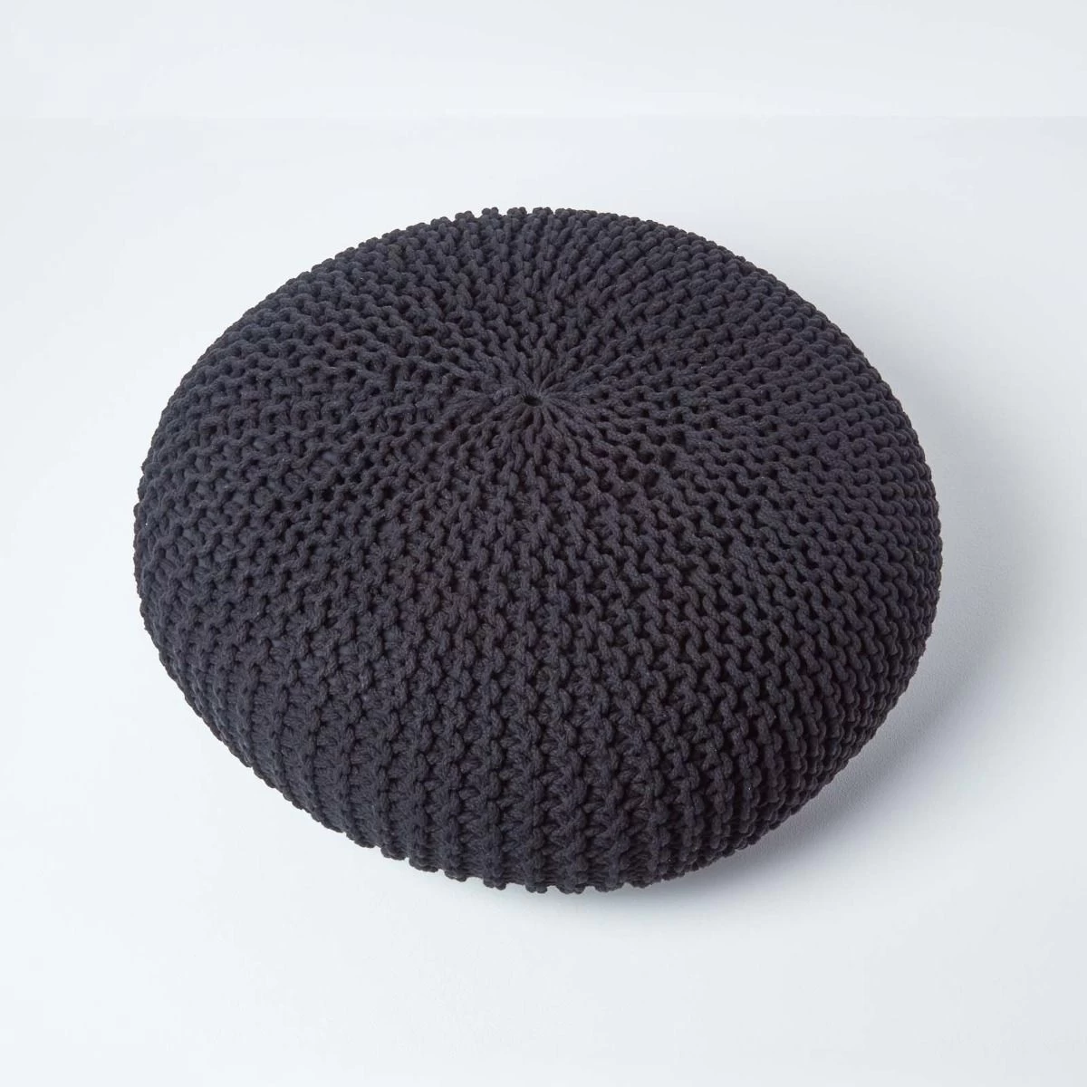 Black Large Round Cotton Knitted Pouffe Footstool - Image 3