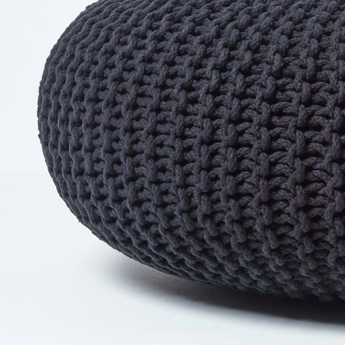 Black Large Round Cotton Knitted Pouffe Footstool - Image 4