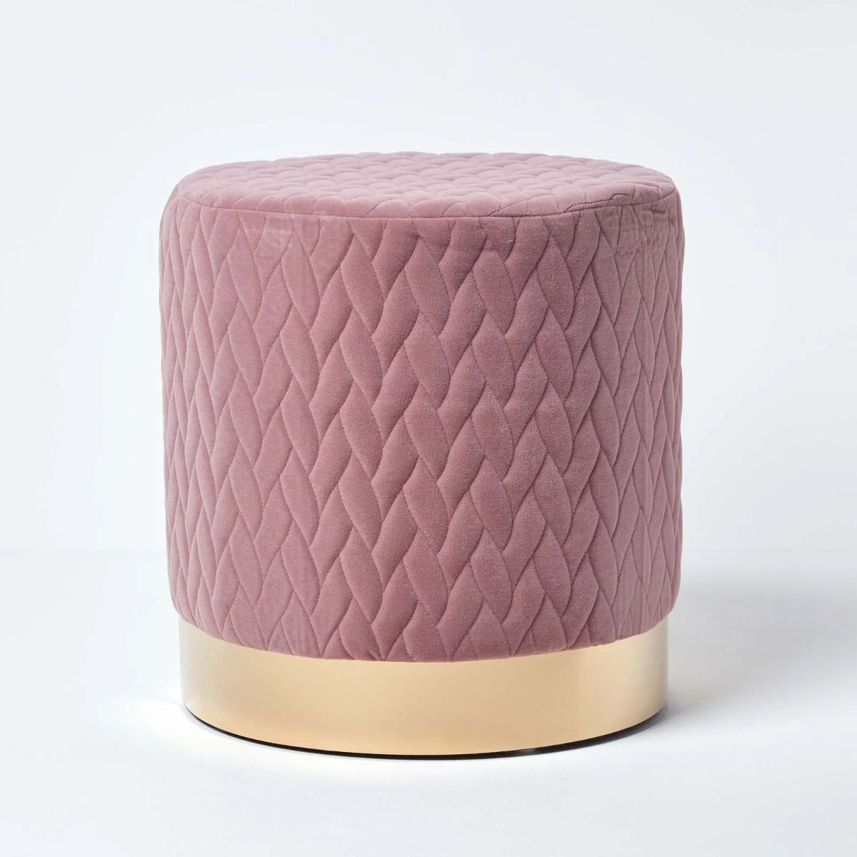 Kensington Velvet Round Footstool, Pink