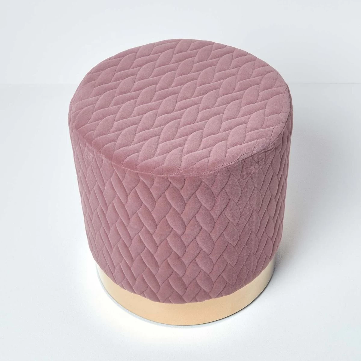 Kensington Velvet Round Footstool, Pink - Image 5