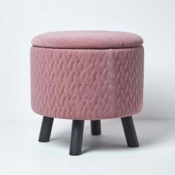Balmoral Velvet Footstool With Storage, Pink