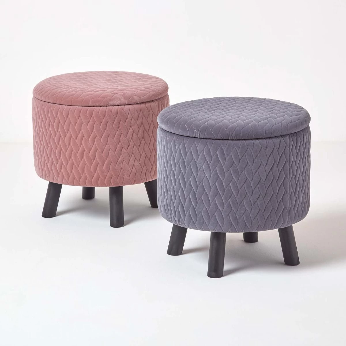 Balmoral Velvet Footstool With Storage, Pink - Image 8