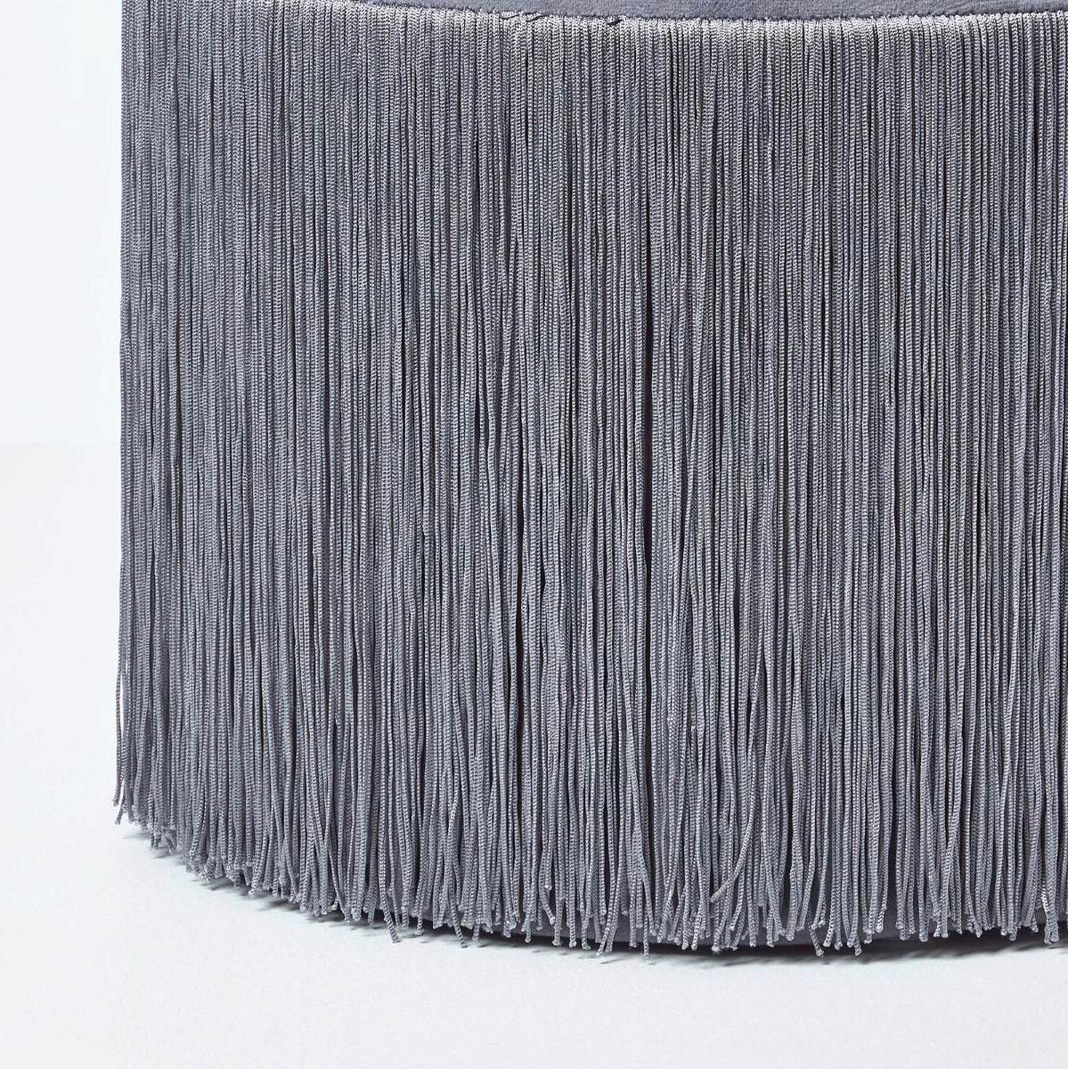 Buckingham Velvet Pouffe With Fringes, Grey - Image 3