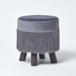 Warwick Velvet Footstool With Legs, Grey