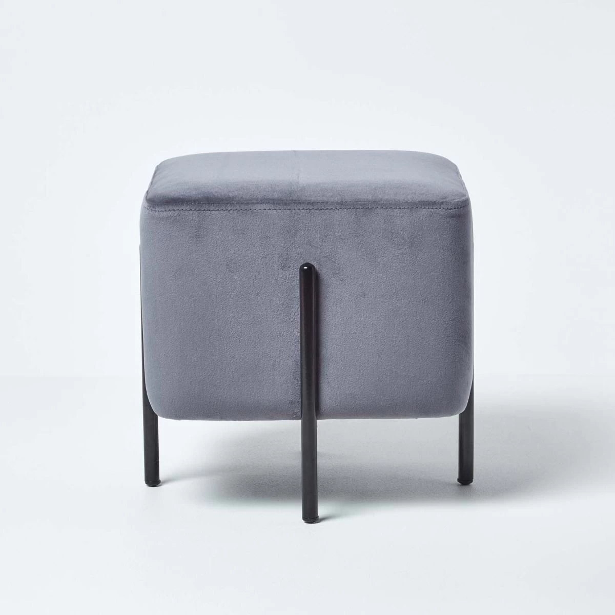 Osborne Velvet Footstool Cube With Legs, Grey