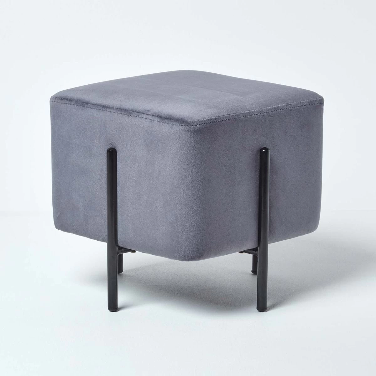 Osborne Velvet Footstool Cube With Legs, Grey - Image 2