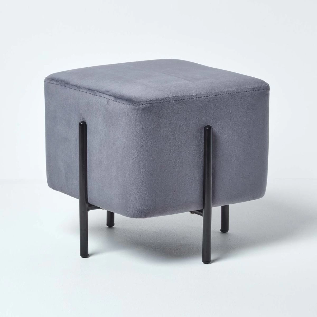 Osborne Velvet Footstool Cube With Legs, Grey - Image 3