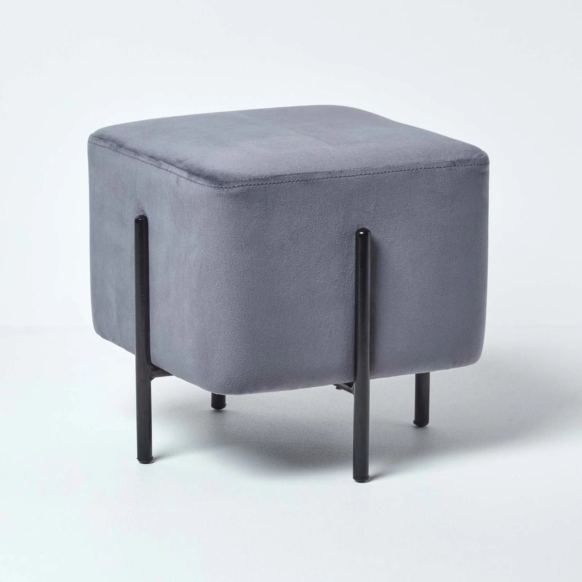 Osborne Velvet Footstool Cube With Legs, Grey - Image 4