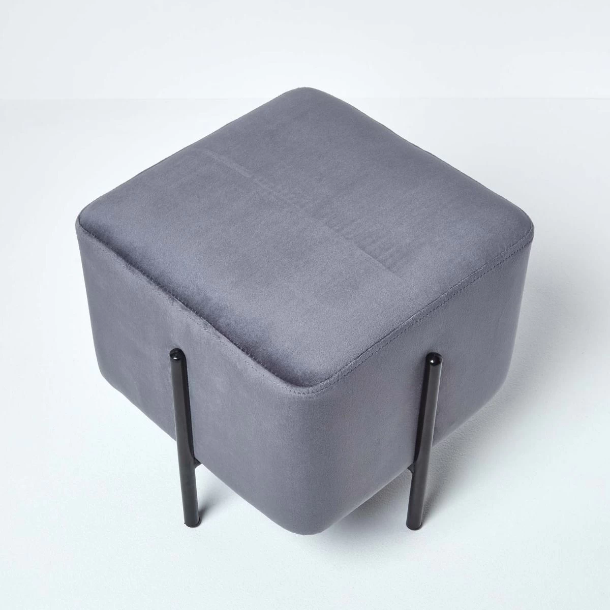 Osborne Velvet Footstool Cube With Legs, Grey - Image 8