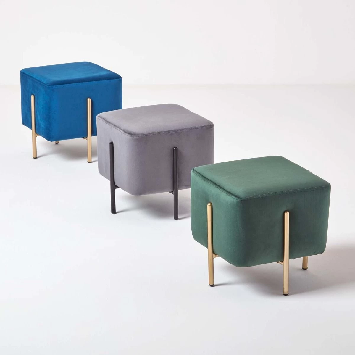 Osborne Velvet Footstool Cube With Legs, Grey - Image 9