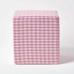 Pink Gingham Check Cotton Cube Pouffe 36 X 36 X 38 Cm