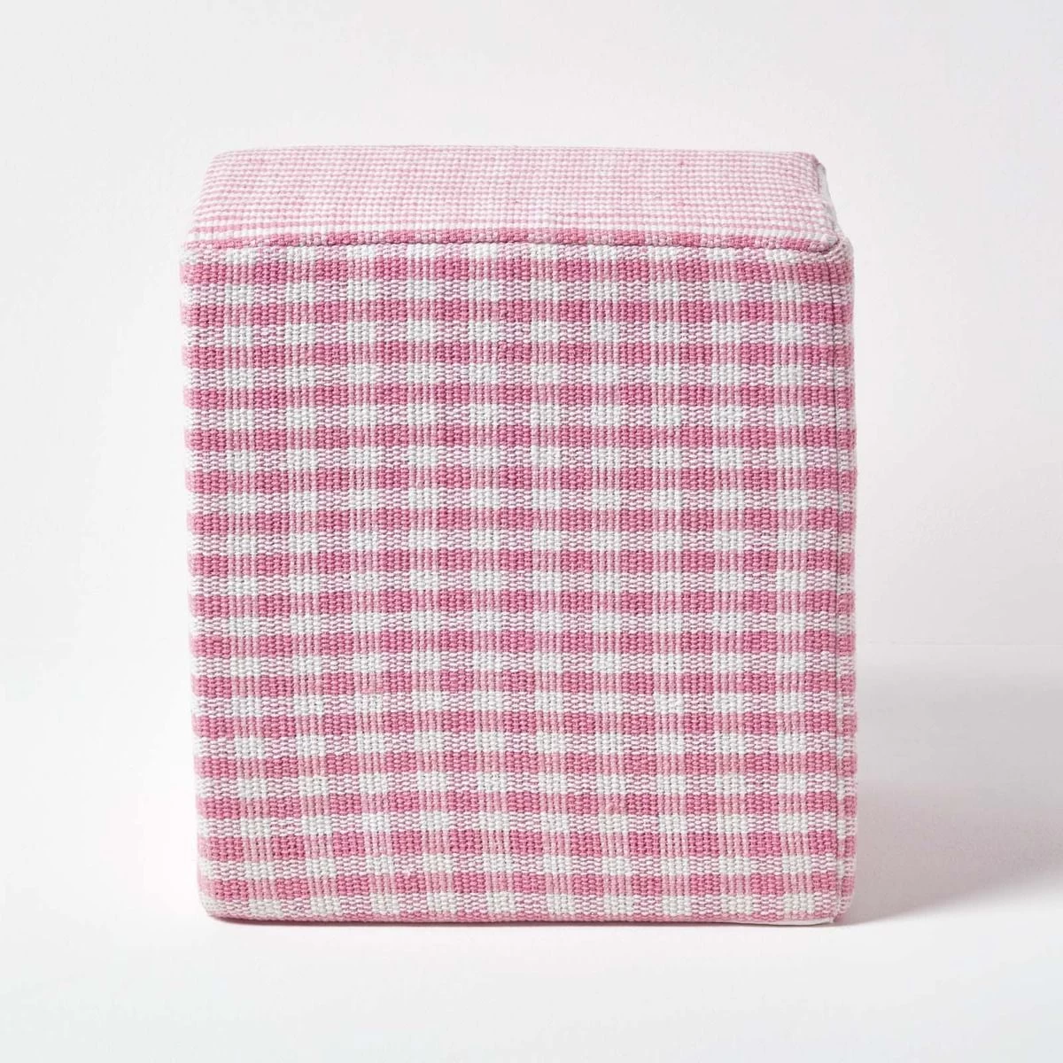 Pink Gingham Check Cotton Cube Pouffe 36 X 36 X 38 Cm