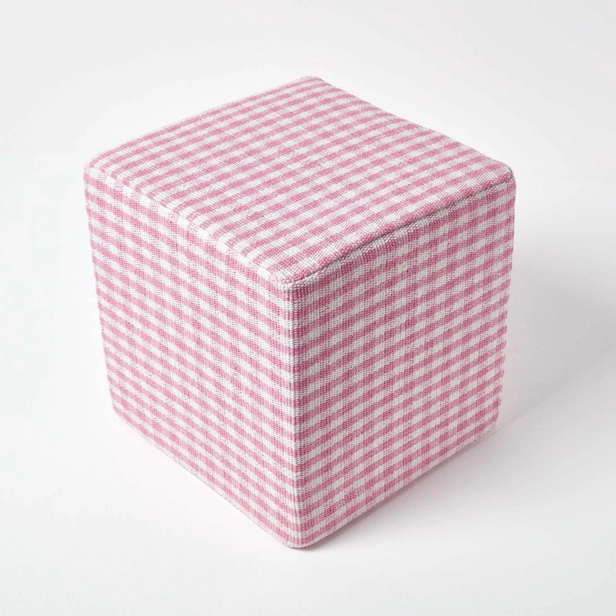 Pink Gingham Check Cotton Cube Pouffe 36 X 36 X 38 Cm - Image 3