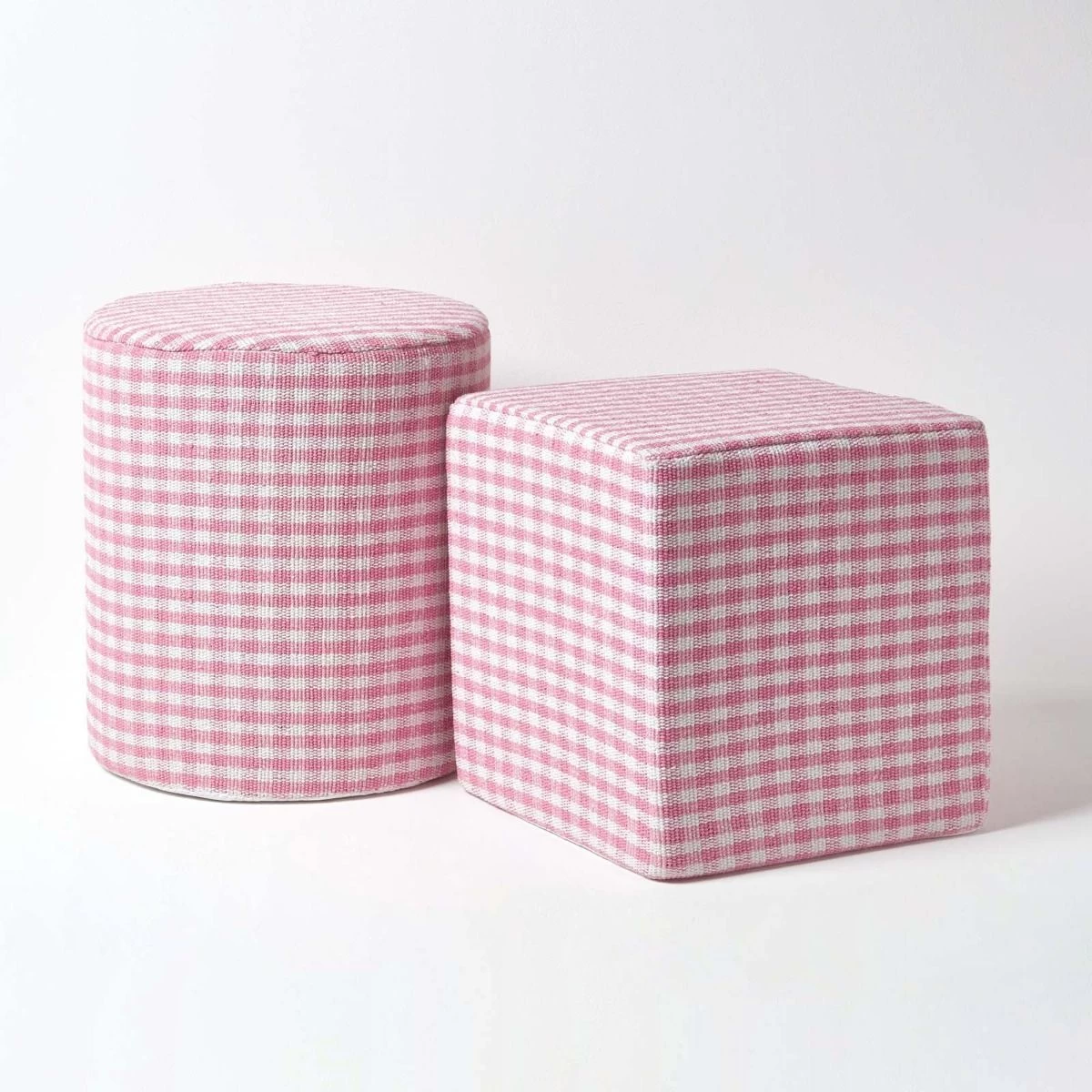 Pink Gingham Check Cotton Cube Pouffe 36 X 36 X 38 Cm - Image 5