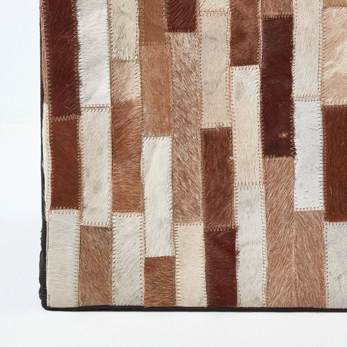 Brown And Black Patchwork Cube Pouffe Suede Leather 36 X 36 X 38 Cm - Image 4