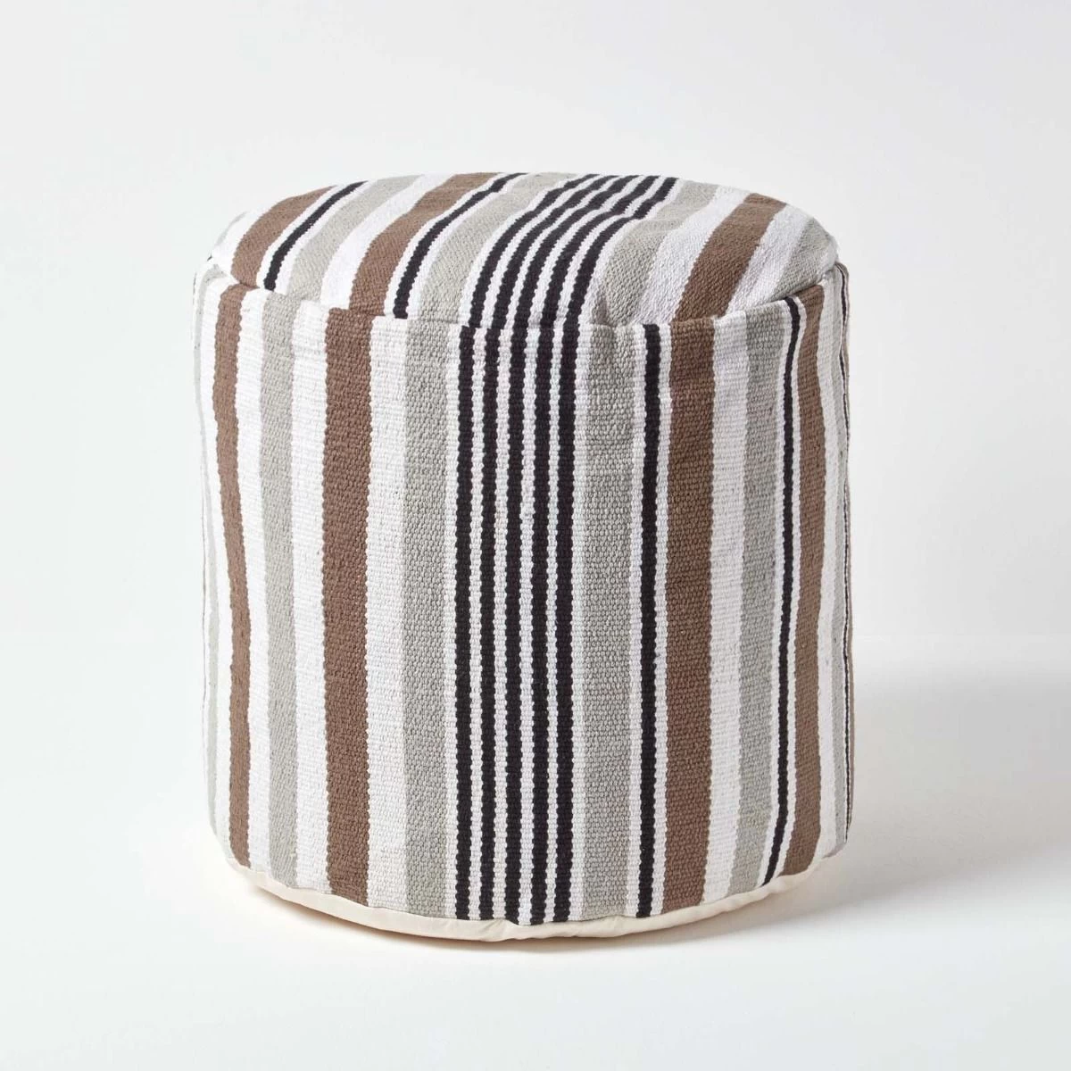 Grey, Black And White Stripe Bean Filled Pouffe Tall 45 X 40 Cm