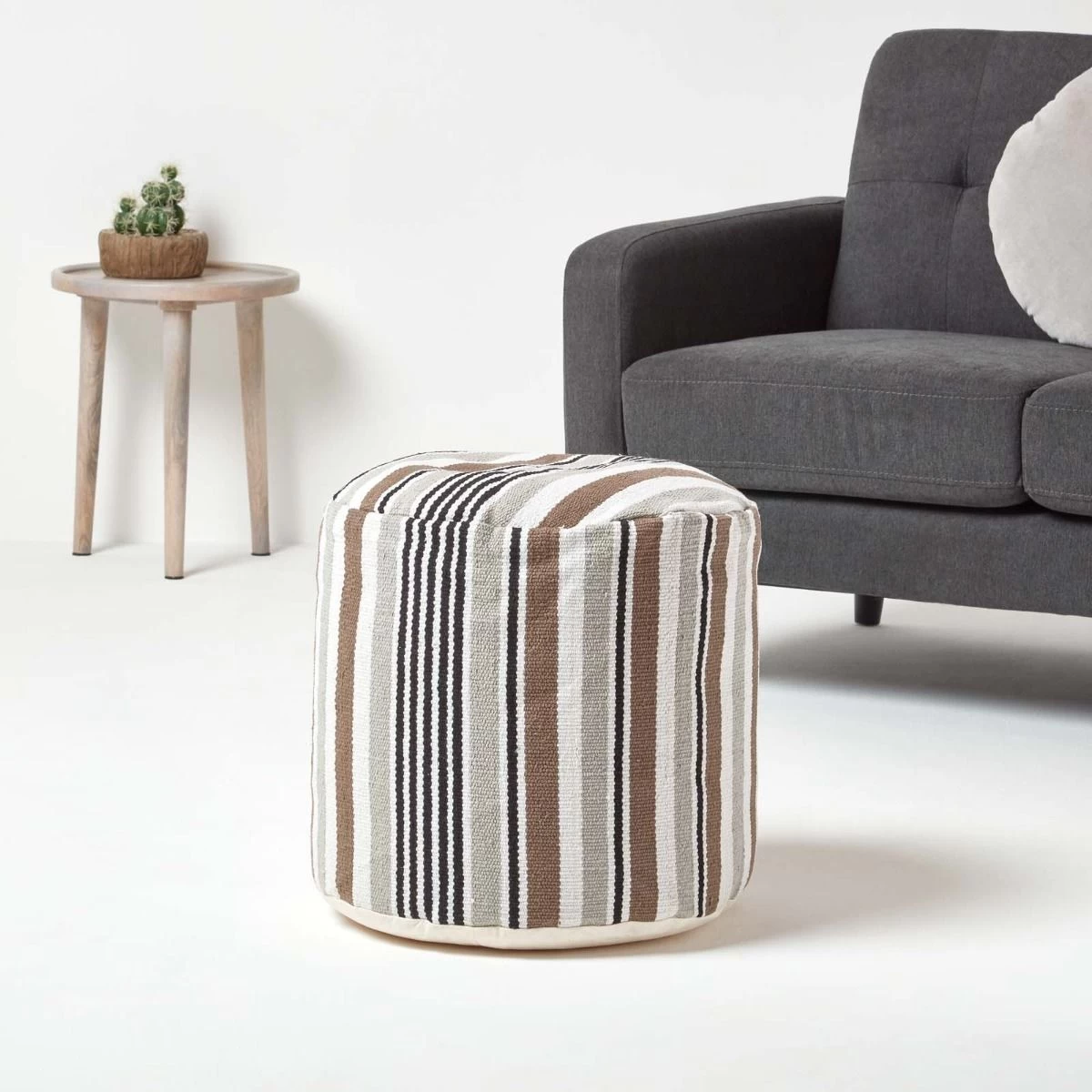 Grey, Black And White Stripe Bean Filled Pouffe Tall 45 X 40 Cm - Image 2