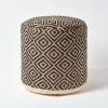 Black And Cream Aztec Style Jute Footstool Beanbag Round 45 X 40 Cm