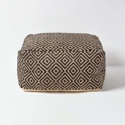 Black And Cream Bean Cube Footstool With Aztec Pattern