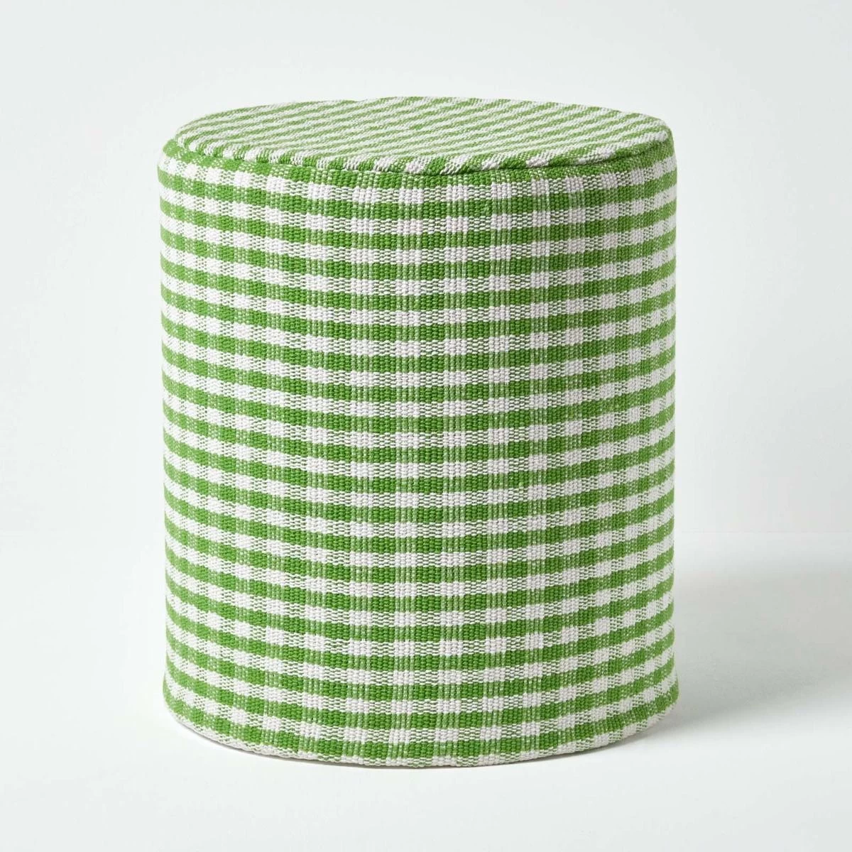 Green Gingham Check Round Pouffe Cotton 40 X 42 Cm