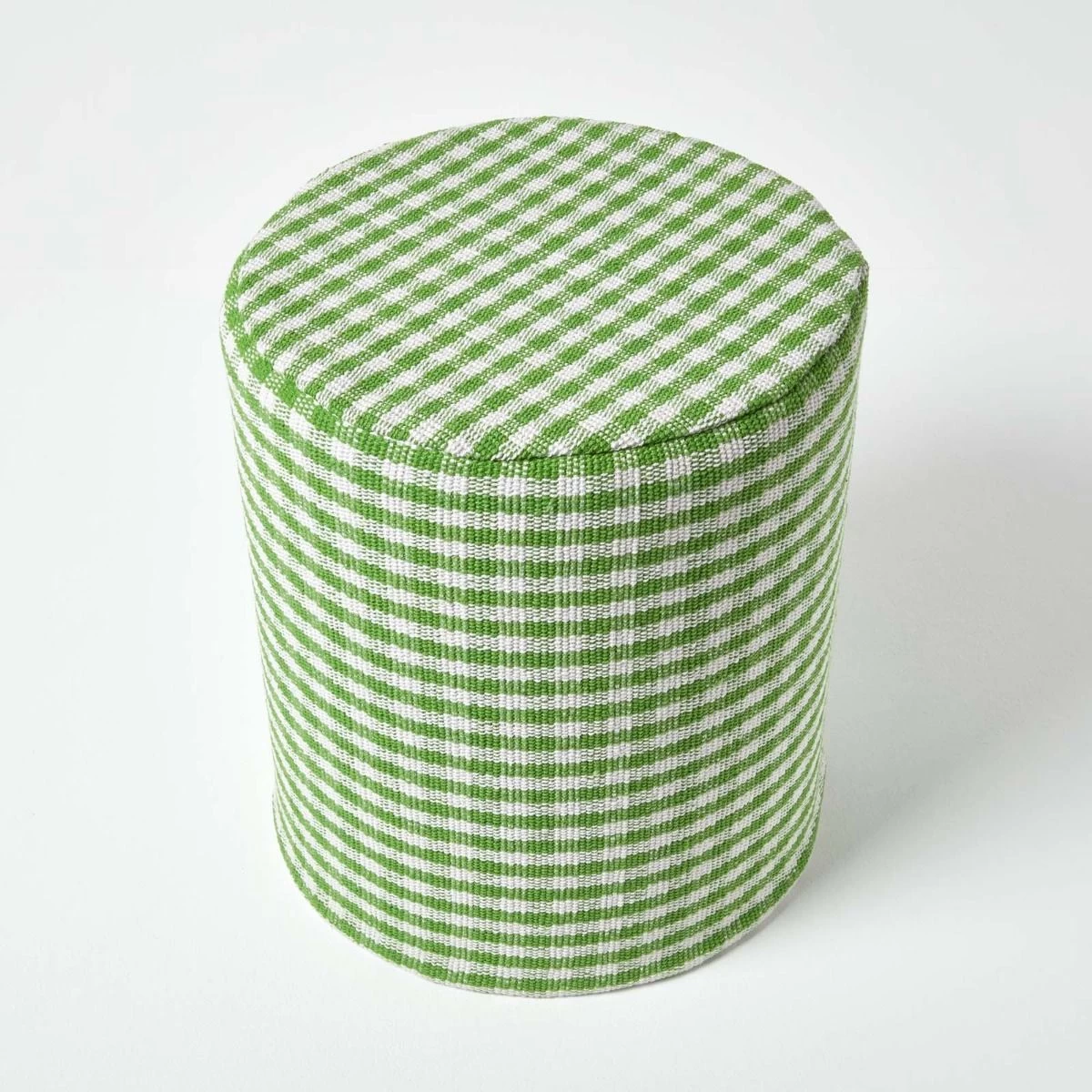 Green Gingham Check Round Pouffe Cotton 40 X 42 Cm - Image 3