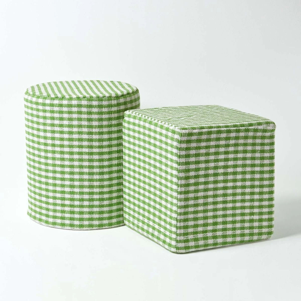 Green Gingham Check Round Pouffe Cotton 40 X 42 Cm - Image 5