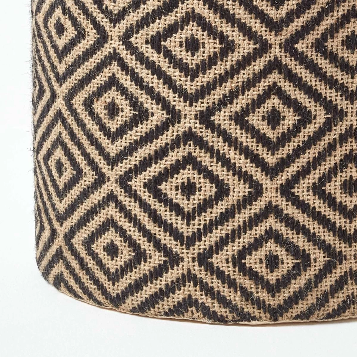 Jute Round Pouffe Black And Off-White Herringbone Pattern, 40 X 40 X 42 Cm - Image 4