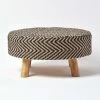 Black And Natural Circular Footstool With Diamond Pattern
