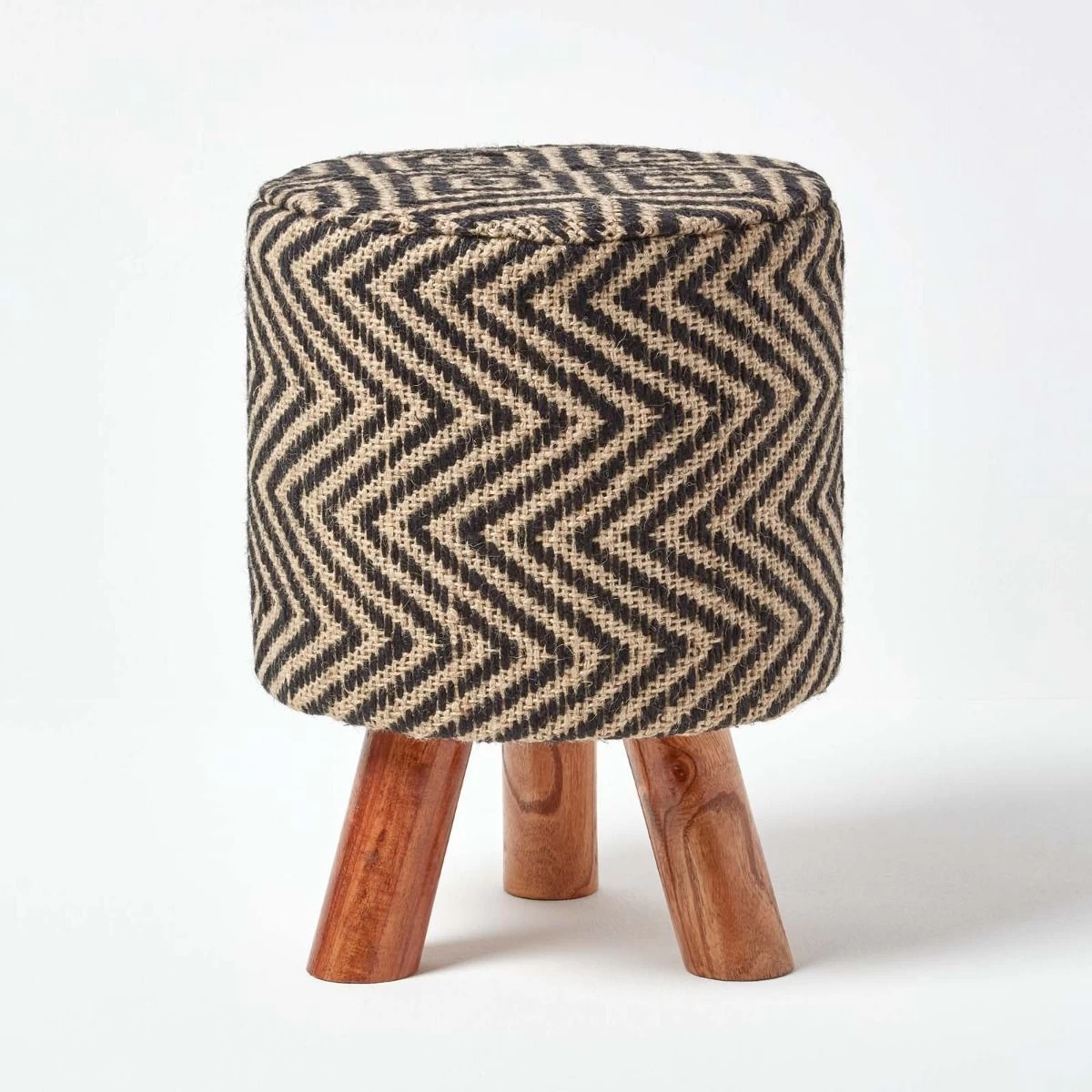 Modern Style Black And Natural Diamond Jute Footstool