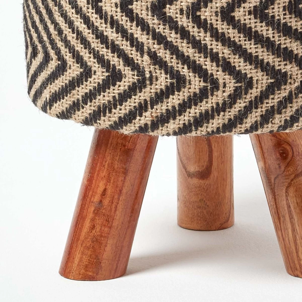 Modern Style Black And Natural Diamond Jute Footstool - Image 4