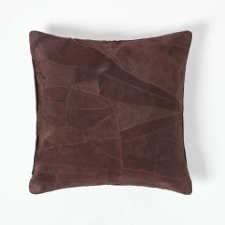 Chocolate Brown Real Leather Suede Cushion With Feather Filling